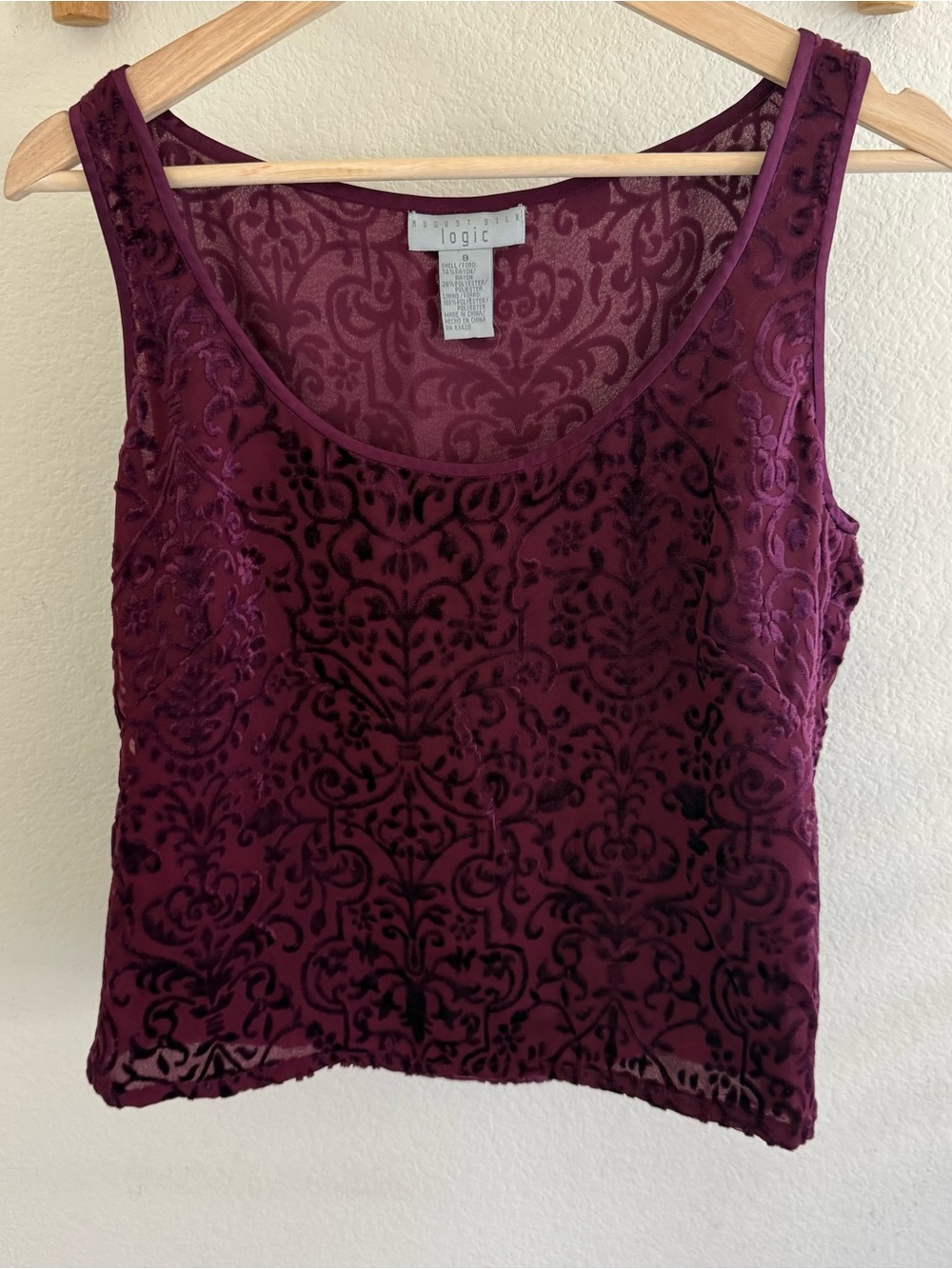 Y2K 90s whimsigoth witchy vampire burgundy velvet tank top damask semi sheer